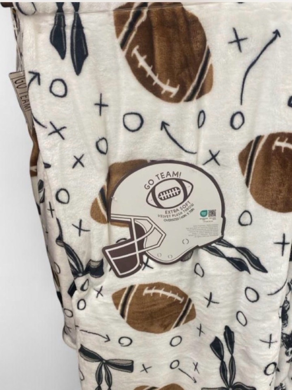 Go Team Plush Football Throw Blanket - White & Brown